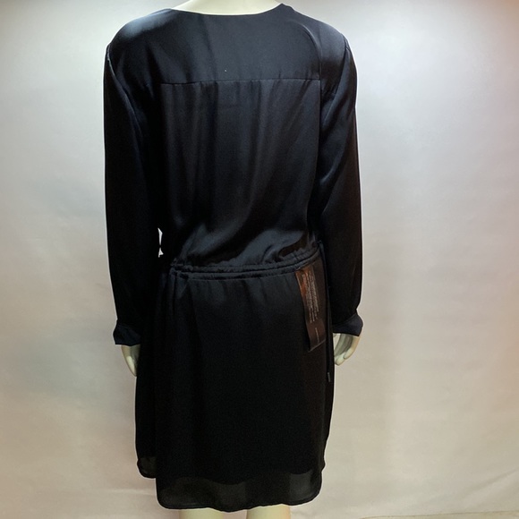 BCBGMAXAZRIA Woman’s Black Satin Drawstring Waist Mini Cocktail Dress - Picture 3 of 10